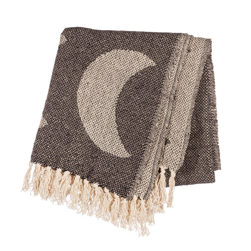 S & B | Phases Of The Moon Jacquard Throw | Sand & Black - LONDØNWORKS