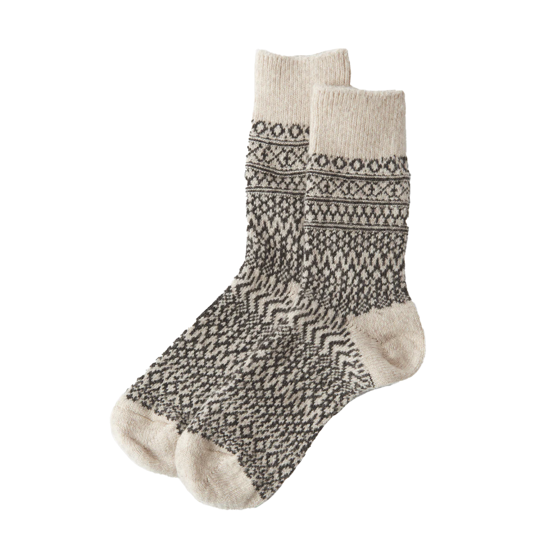 NISHIGUCHI KUTSUSHITA | Oslo Wool Jaquard Socks | Otmeal - LONDØNWORKS