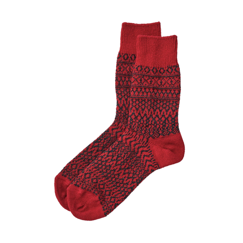 NISHIGUCHI KUTSUSHITA | Oslo Wool Jaquard Socks | Red - LONDØNWORKS