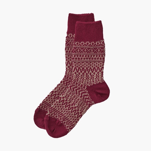 NISHIGUCHI KUTSUSHITA | Oslo Wool Jaquard Socks | Wine - LONDØNWORKS