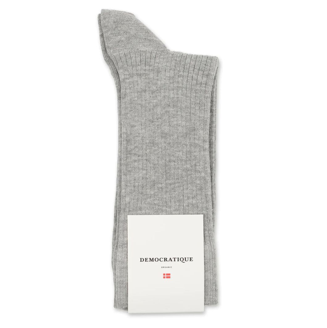 DEMOCRATIQUE SOCKS | Women's Fine Rib Organic Cotton Socks | Light Grey Melange - LONDØNWORKS