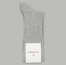 Load image into Gallery viewer, DEMOCRATIQUE SOCKS | Women&#39;s Fine Rib Organic Cotton Socks | Light Grey Melange - LONDØNWORKS