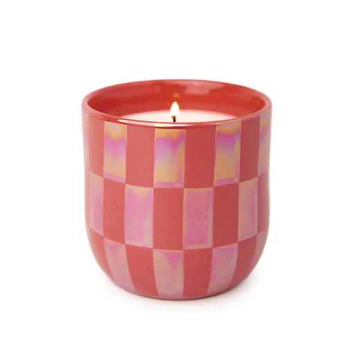 PADDYWAX | Lustre Matte Coral Checks Ceramic Candle | Cactus Flower - LONDØNWORKS