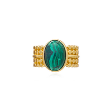 Load image into Gallery viewer, AZUNI LONDON | Etrusca Wide Ring with Oval Set Malachite Stone - LONDØNWORKS