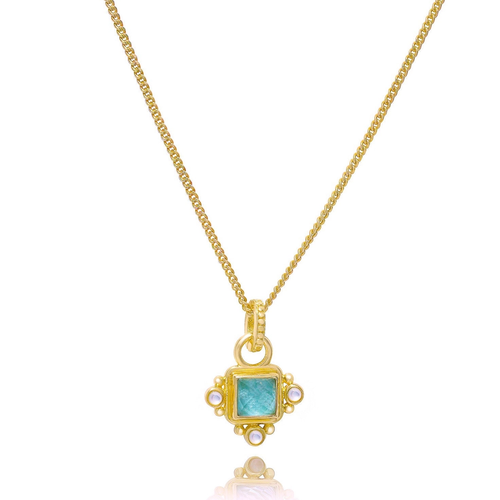 AZUNI LONDON | Helena Four Stone Gold Pendant Necklace | Amazonite - LONDØNWORKS