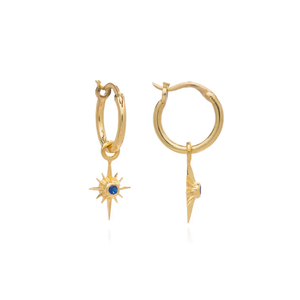 AZUNI LONDON | Lone Star Gold Hoop Earrings | Blue Zircon - LONDØNWORKS