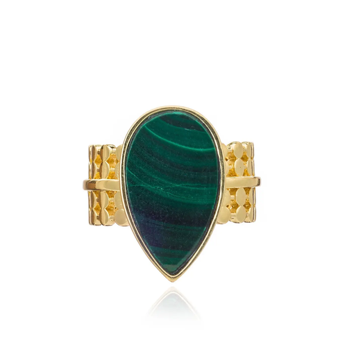 AZUNI LONDON | Teardrop Malachite Cocktail Ring - LONDØNWORKS