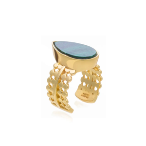 AZUNI LONDON | Teardrop Malachite Cocktail Ring - LONDØNWORKS