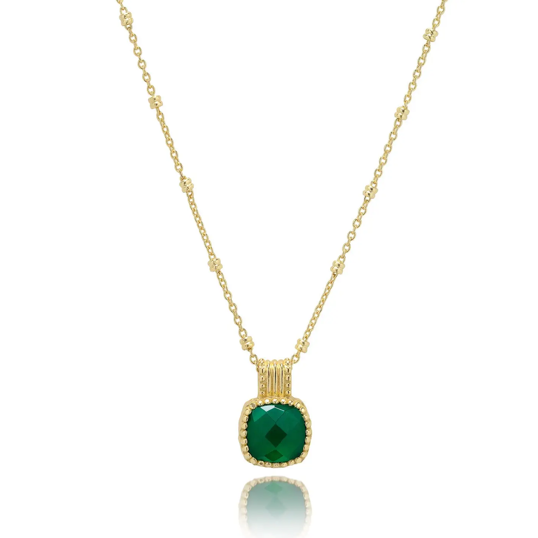 AZUNI LONDON | Tetra Square Gemstone Pendant | Gold and Green Onyx - LONDØNWORKS