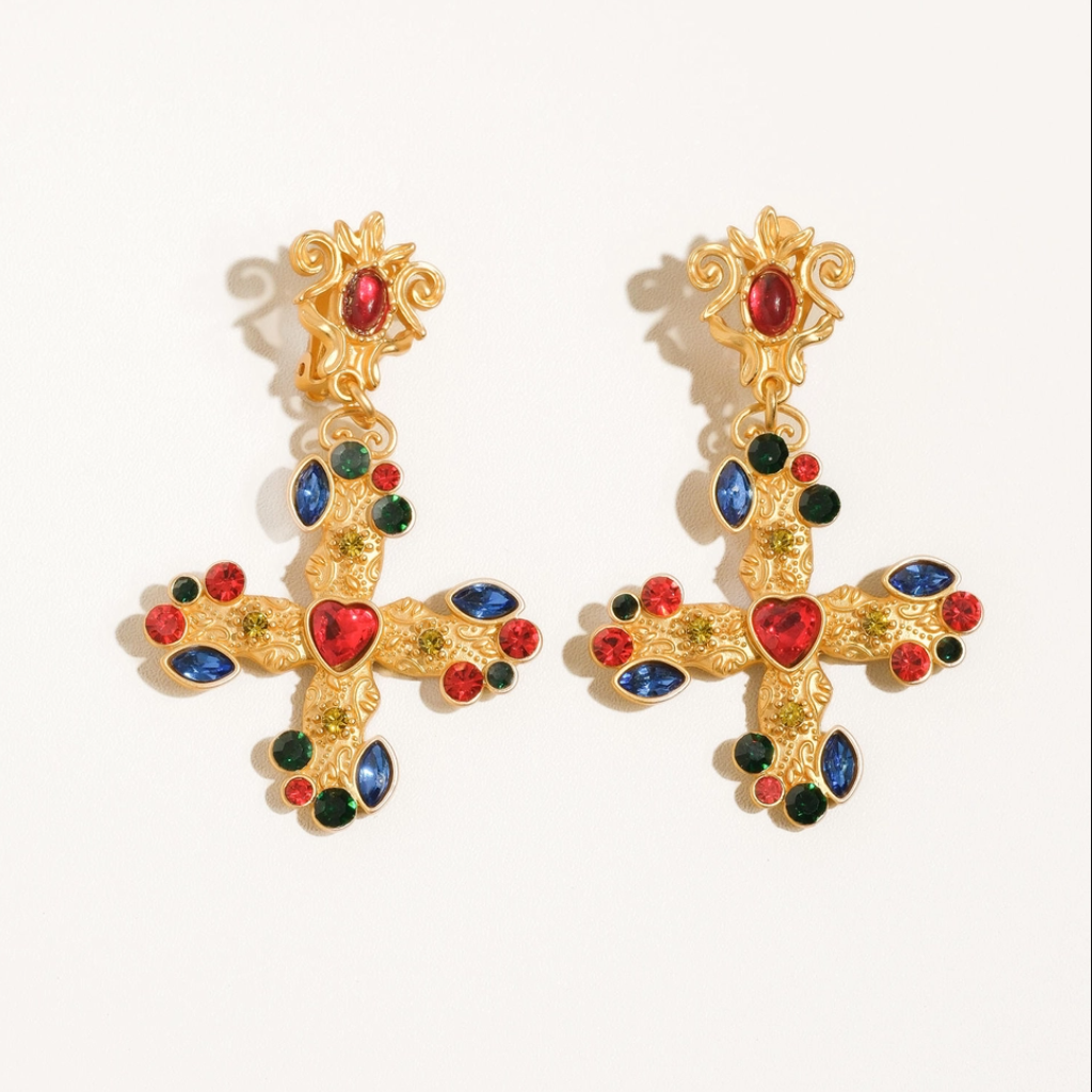 FLANERIE ACCESSORIES | Juno Boho Cross Clip-on Earrings | Gold