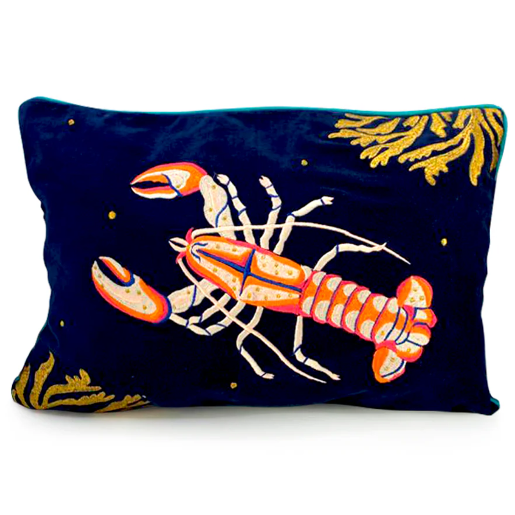 HOUSE OF DISASTER | Lobster Cushion | Navy Velvet