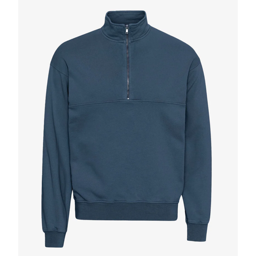 COLORFUL STANDARD | Classic Organic Quarter Zip Hood | Petrol Blue