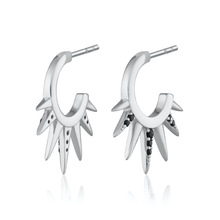 Load image into Gallery viewer, SCREAM PRETTY |  Black Sun Spike Hoop Earrings | Sterling Silver