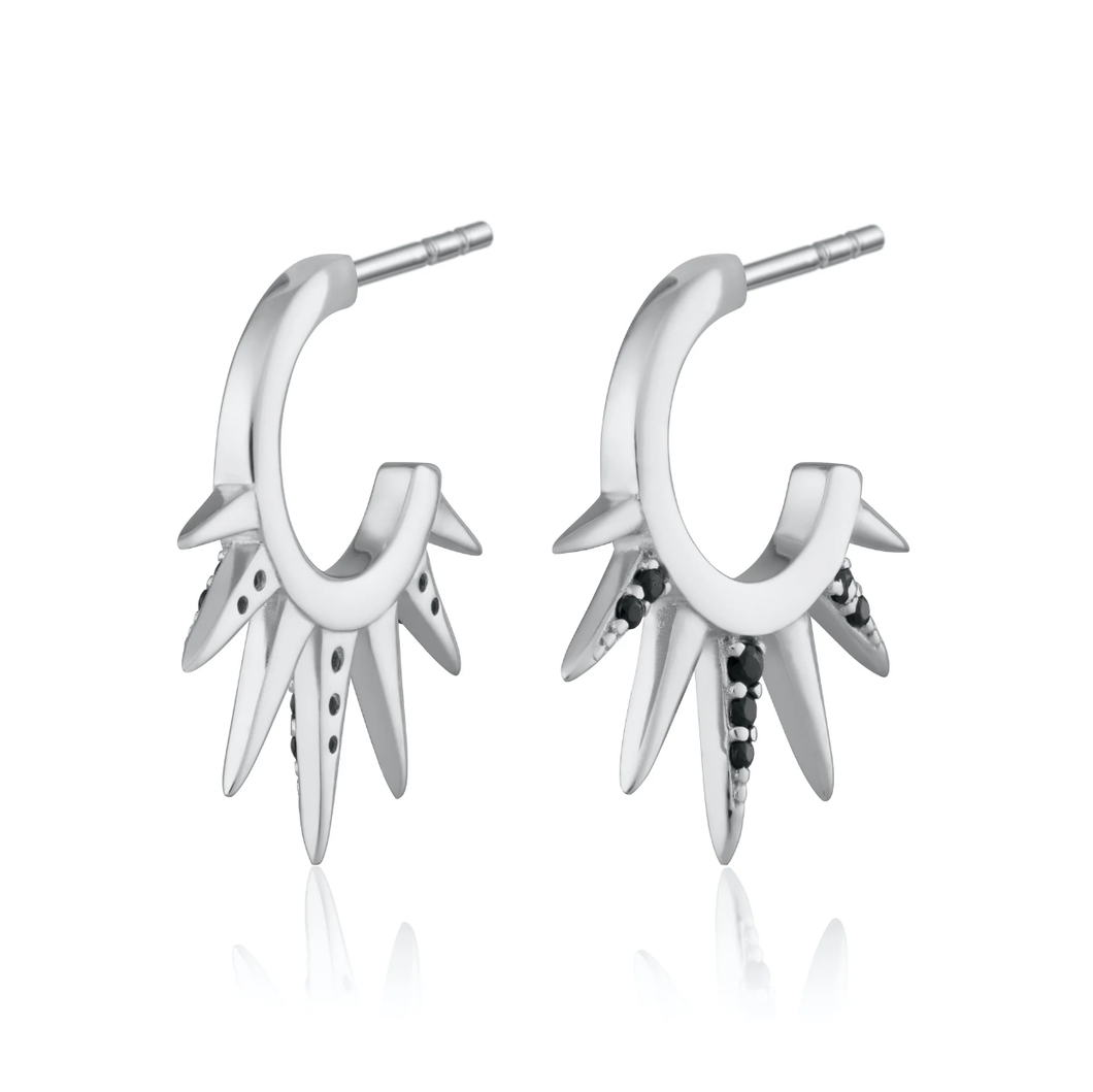 SCREAM PRETTY |  Black Sun Spike Hoop Earrings | Sterling Silver