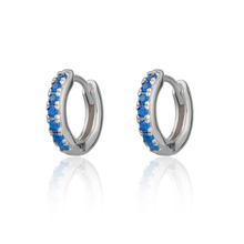 Load image into Gallery viewer, SCREAM PRETTY |  Huggie Earrings With Blue Stones | Sterling Silver