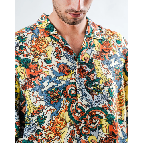BRAVA FABRICS | Irezumi Tattoo Aloha Shirt | Ecru