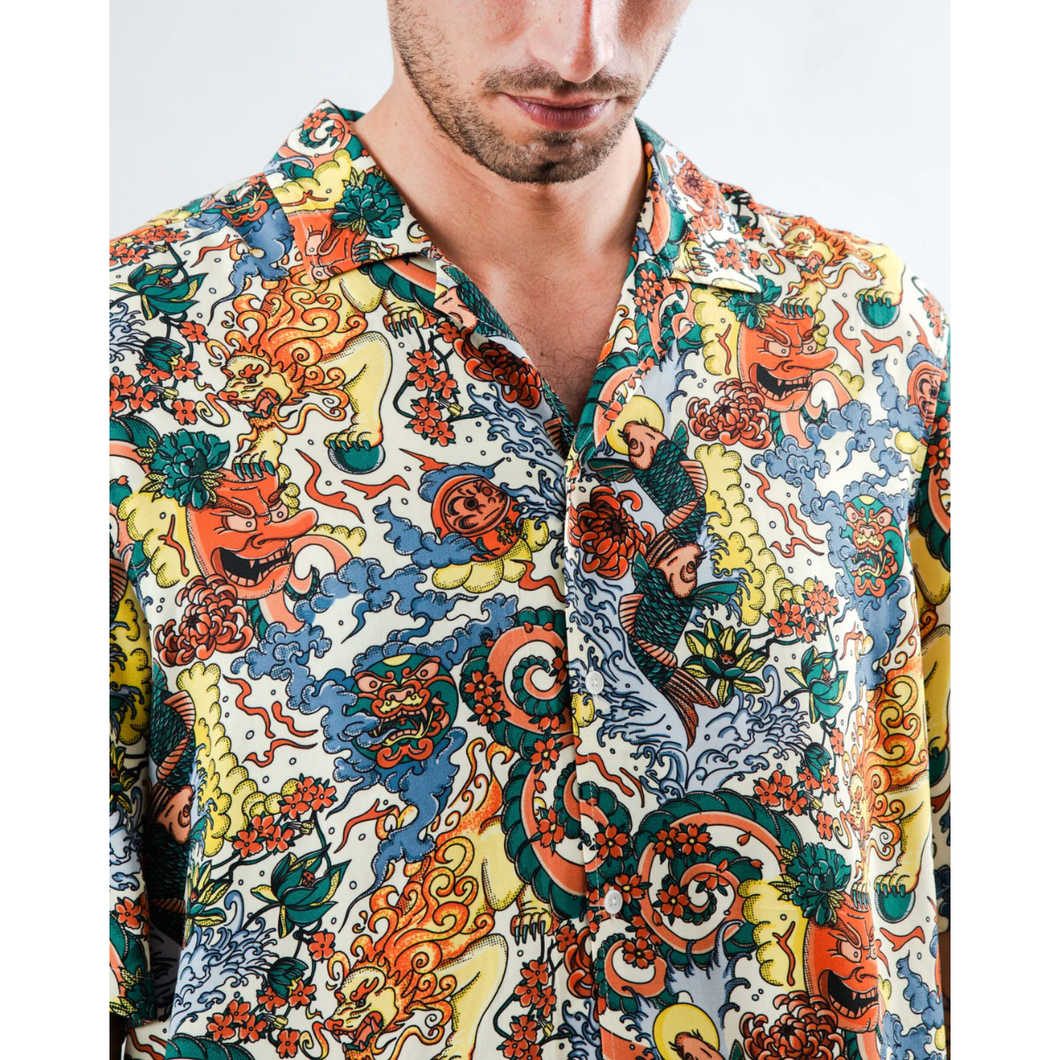 BRAVA FABRICS | Irezumi Tattoo Aloha Shirt | Ecru