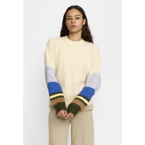 SELFHOOD | 66105 Striped Soft Sweater | Off White Blue