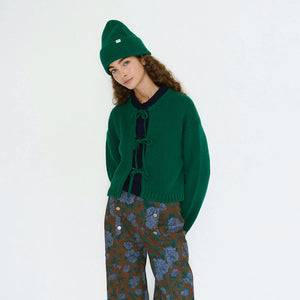 THE TINY BIG SISTER | Tie Detail Cardigan | Dark Green - LONDØNWORKS