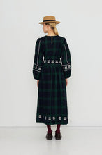 Load image into Gallery viewer, THE TINY BIG SISTER | Embroidered Check Puff Sleeves Blouse | Navy &amp; Dark Green
