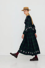 Load image into Gallery viewer, THE TINY BIG SISTER | Embroidered Check Puff Sleeves Blouse | Navy &amp; Dark Green
