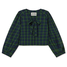 Load image into Gallery viewer, THE TINY BIG SISTER | Green Checks Bow Blouse | Light Navy