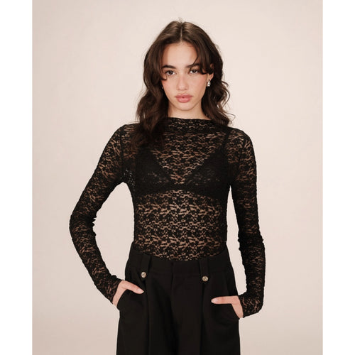 GRACE & MILA | Shady Long Sleeve Lace Top | Black