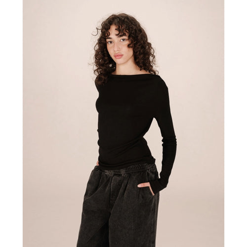 GRACE & MILA | Sioux Long Sleeve Draped Top | Black