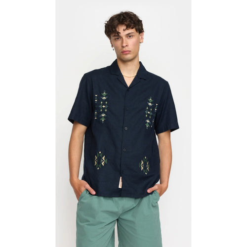 REVOLUTION | 3174 Cuban Shirt | Navy - LONDØNWORKS