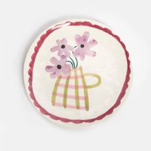 Load image into Gallery viewer, CAROLINE GARDNER | Flowers In Vase/Wine Scallop Border Round Plate