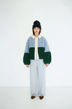 Load image into Gallery viewer, THE TINY BIG SISTER | Colour Blocked Sherpa Jacket | Washed Blue &amp; Dark Green - LONDØNWORKS
