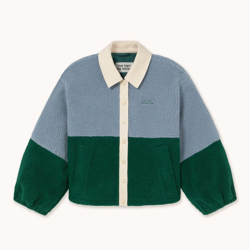 THE TINY BIG SISTER | Colour Blocked Sherpa Jacket | Washed Blue & Dark Green - LONDØNWORKS