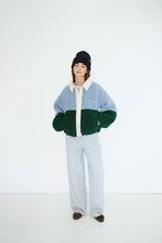 Load image into Gallery viewer, THE TINY BIG SISTER | Colour Blocked Sherpa Jacket | Washed Blue &amp; Dark Green - LONDØNWORKS
