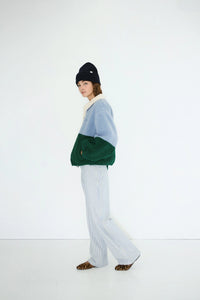 THE TINY BIG SISTER | Colour Blocked Sherpa Jacket | Washed Blue & Dark Green - LONDØNWORKS