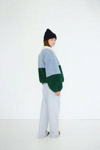 THE TINY BIG SISTER | Colour Blocked Sherpa Jacket | Washed Blue & Dark Green - LONDØNWORKS