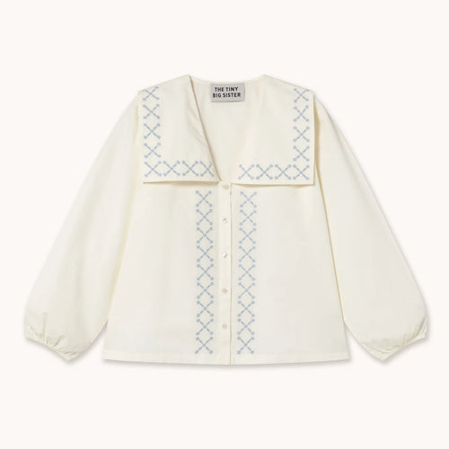 THE TINY BIG SISTER | Cross Flower Embroidered Blouse | Off-White - LONDØNWORKS