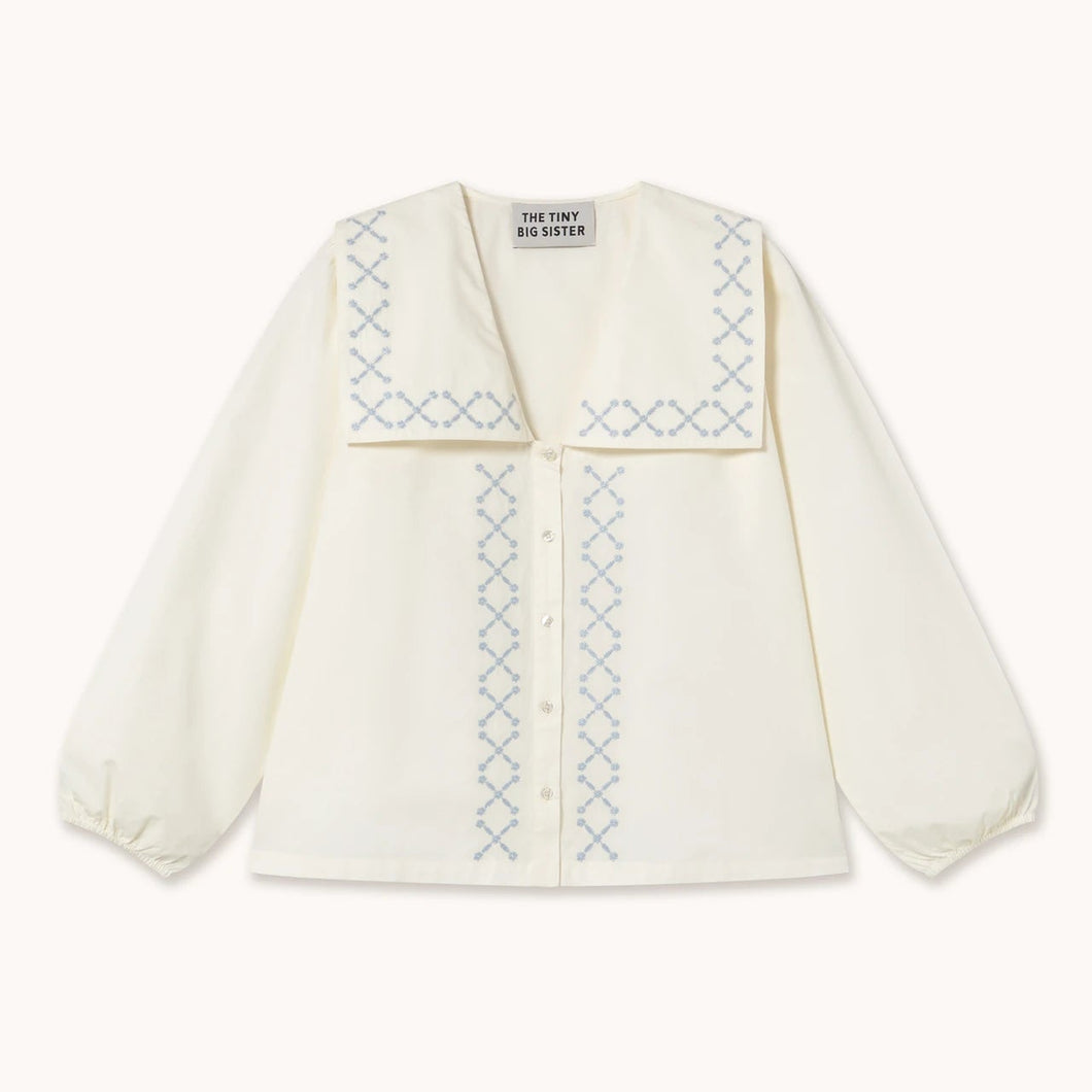 THE TINY BIG SISTER | Cross Flower Embroidered Blouse | Off-White - LONDØNWORKS