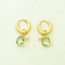 Load image into Gallery viewer, SCHMUCKOO X NOYRE BERLIN | Elpis Huggie Earrings | Green Amethyst &amp; Pearl