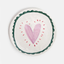 Load image into Gallery viewer, CAROLINE GARDNER | Lilac Heart/Teal Scallop Border Round Plate