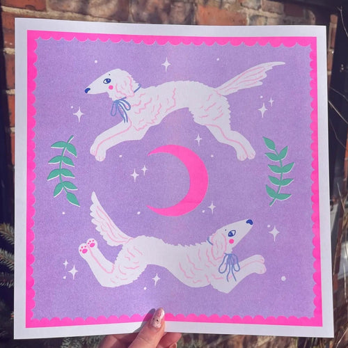 AMY HASTINGS | Risograph Print | Leaping Borzois