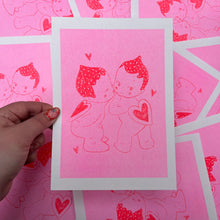 Load image into Gallery viewer, AMY HASTINGS | A5 Risograph Print | Kissing Kewpies