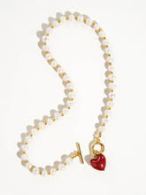 Load image into Gallery viewer, FLANERIE ACCESSORIES | Wren-Red Vintage Pearl Heart Necklace| Gold