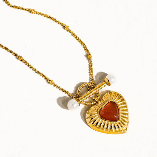 FLANERIE ACCESSORIES | Havana Vintage Heart Chain Necklace | Gold and Red