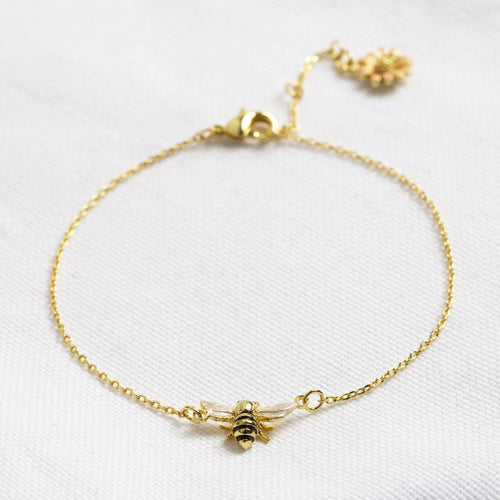 LISA ANGEL | Enamel Bumblebee and Daisy Bracelet | Gold