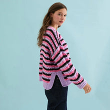 Load image into Gallery viewer, CARA &amp; THE SKY | Bernice Stripe Cross Stitch Cardigan | Lilac