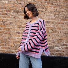 Load image into Gallery viewer, CARA &amp; THE SKY | Bernice Stripe Cross Stitch Cardigan | Lilac