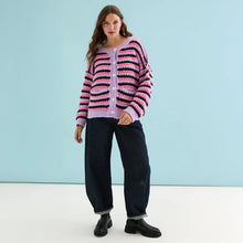 Load image into Gallery viewer, CARA &amp; THE SKY | Bernice Stripe Cross Stitch Cardigan | Lilac