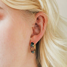 Load image into Gallery viewer, LISA ANGEL | Black Cloisonné Hoop Earrings | Gold - LONDØNWORKS