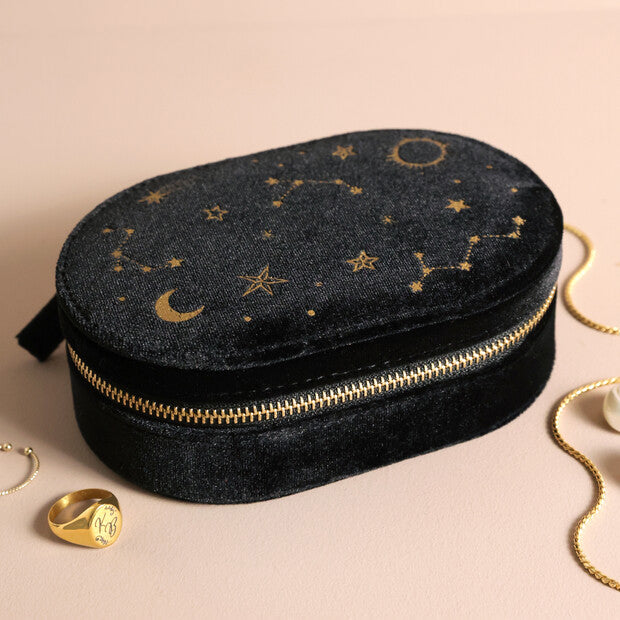 LISA ANGEL | Starry Night Printed Oval Jewellery Case | Velvet Black - LONDØNWORKS