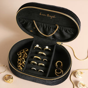 LISA ANGEL | Starry Night Printed Oval Jewellery Case | Velvet Black - LONDØNWORKS
